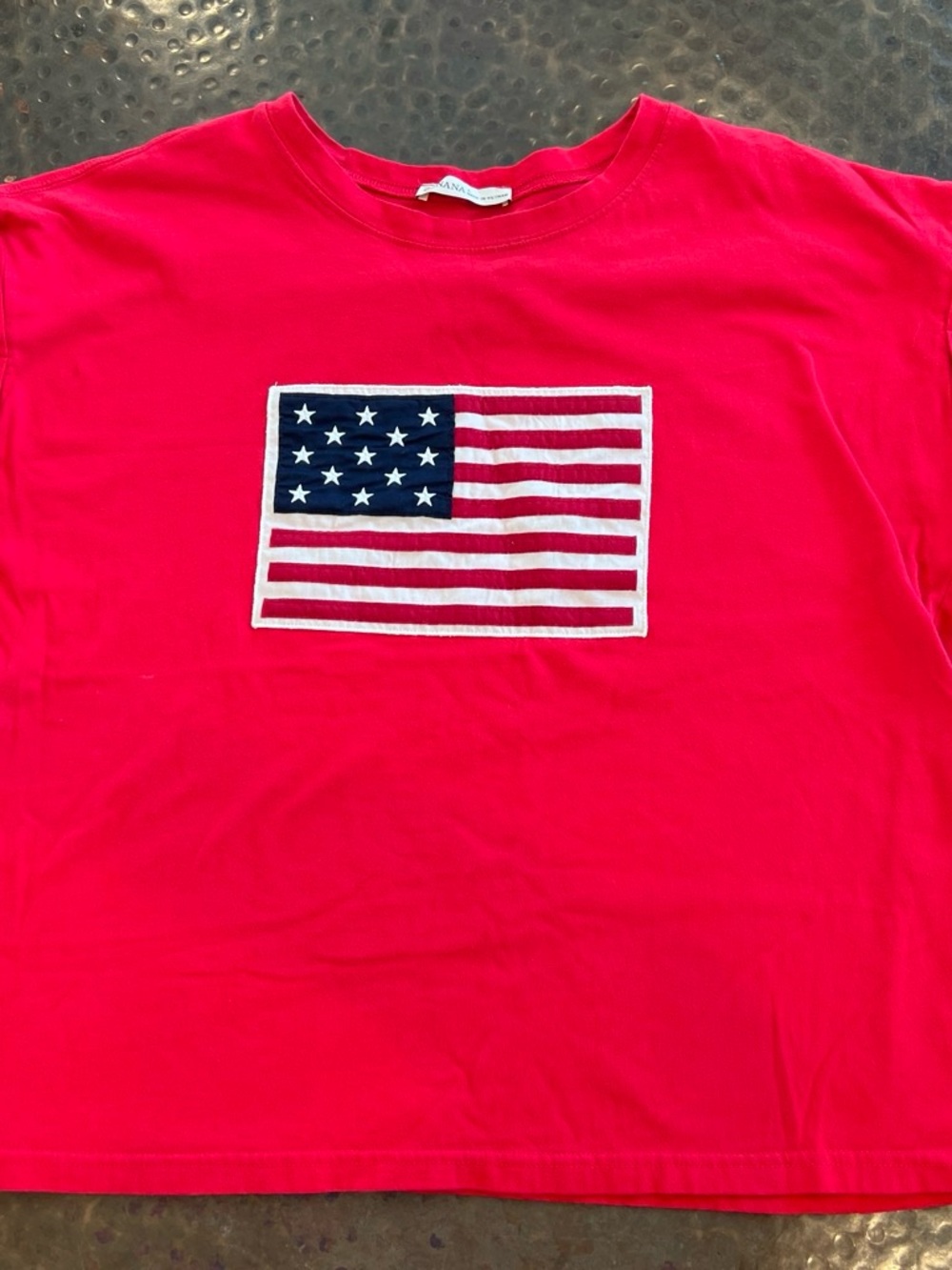 Zenana Outfitters Red Crewneck Tee with Flag Patch